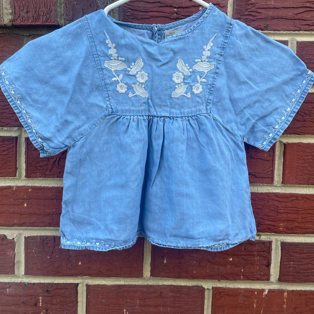 Zara Embroidered Blue Kids Top Size 2-3Y Girls